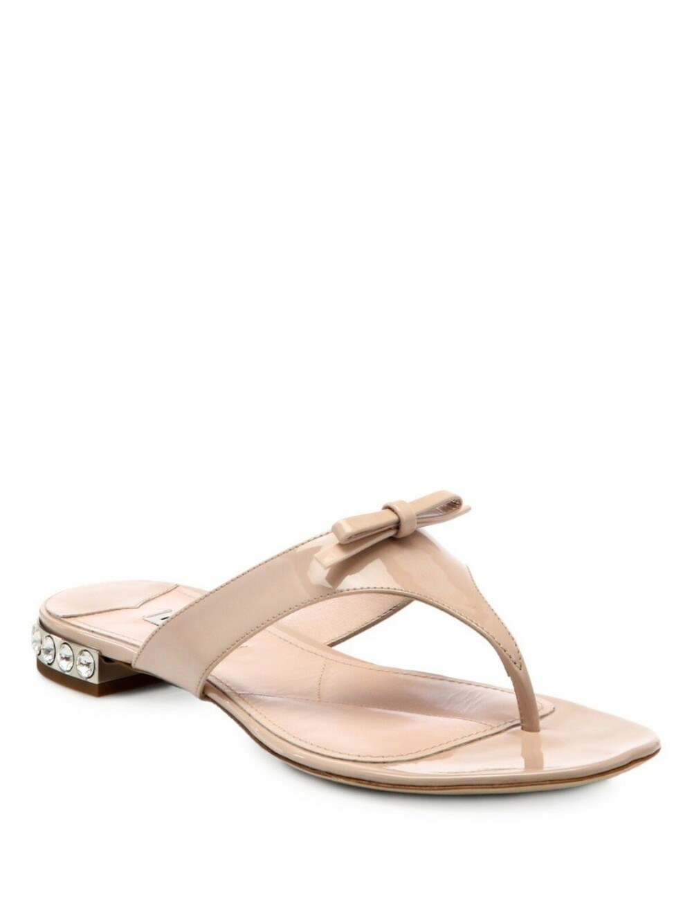 Authentic Miu Miu Nude Patent Leather Bow Thong Sandals
